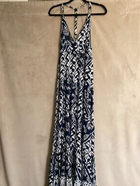 RAGA Navy and White Printed Halter-Strap Maxi Dress